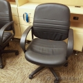 Black Leather Mid Back Task Chair with Fixed Arms